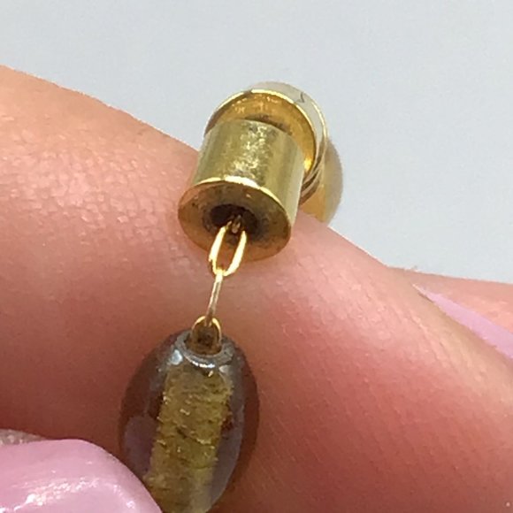 Signed MONET 1990s Gold Tone Necklace Strung On Chain Glass Bead Drop Shaped - Picture 9 of 14